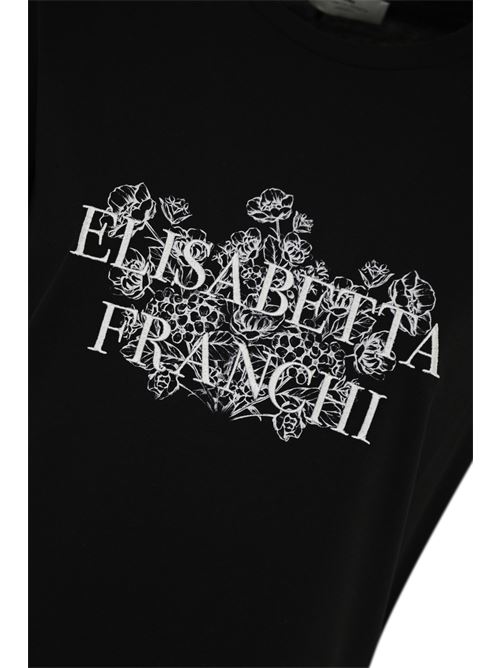 T-shirt in jersey nero con stampa logo e ricamo Elisabetta Franchi | MA00351E2110